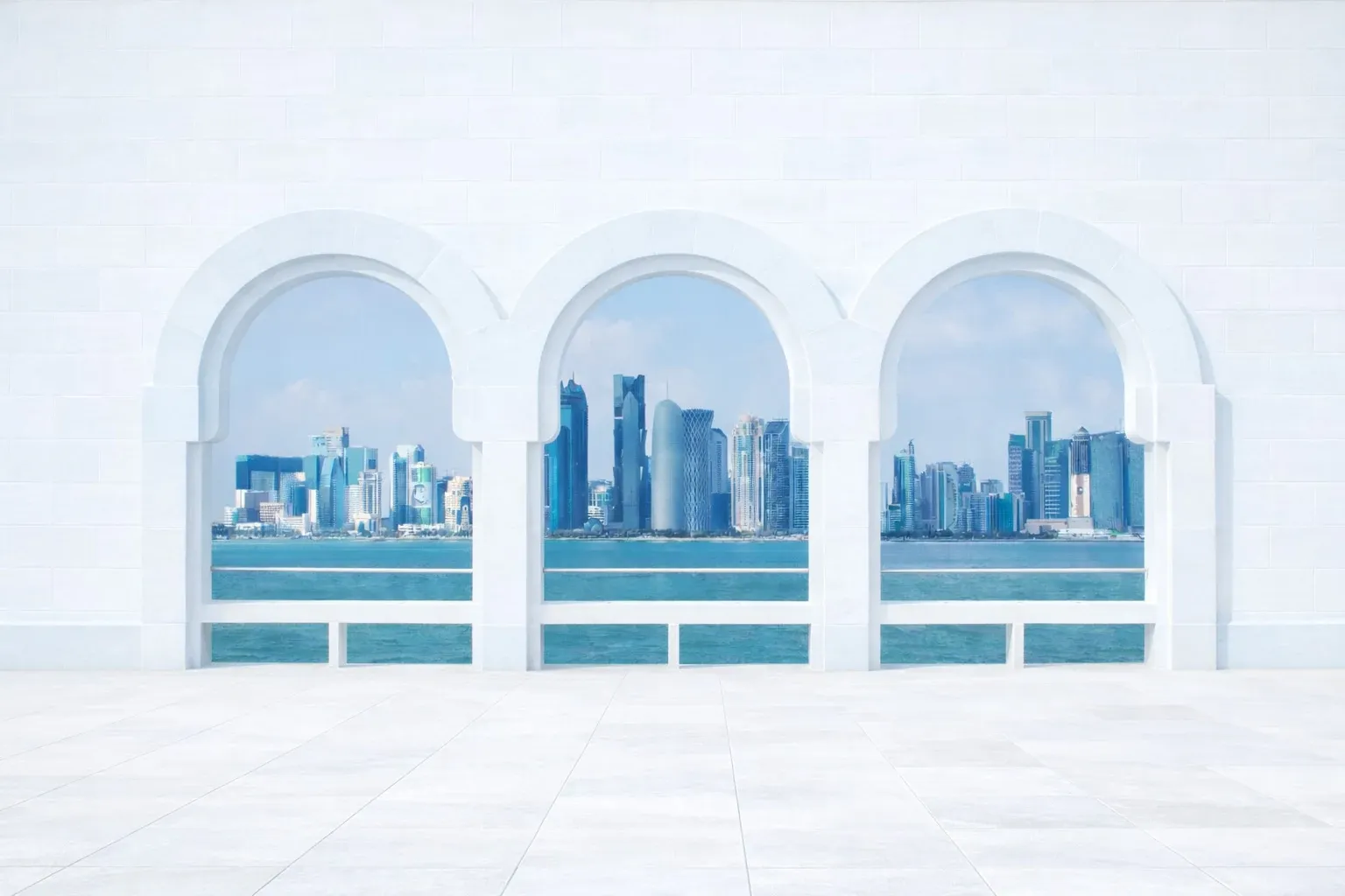 Architectural arches overlooking Doha
