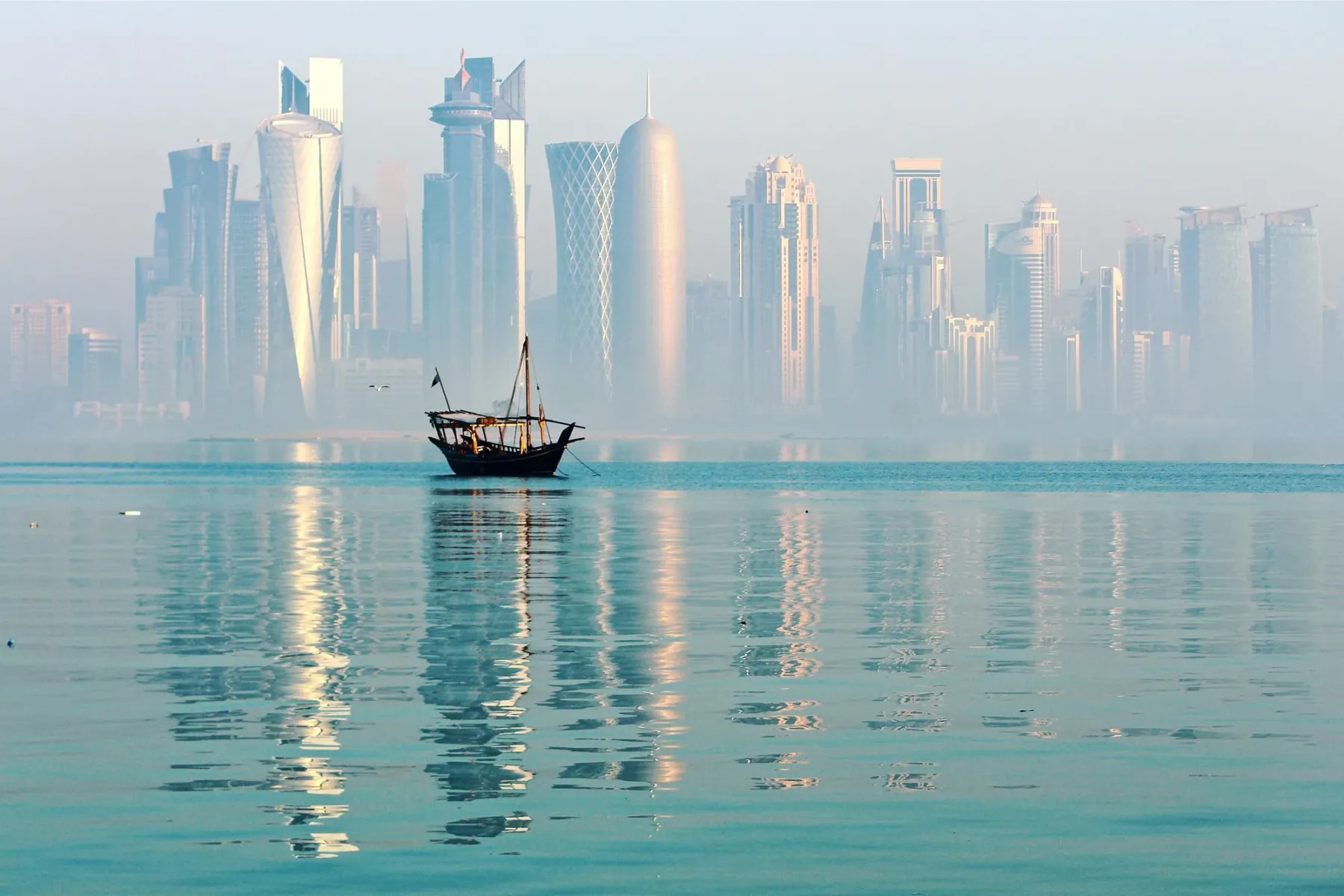 Doha skyline with a traditional dhow